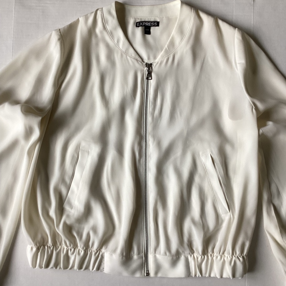 Express Ivory Cream Bomber Zip Up Jacket Size Small - Picture 10 of 12